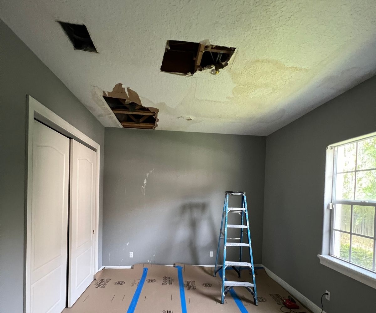 Ceiling water damage before drywall repair in Saint Augustine, Florida