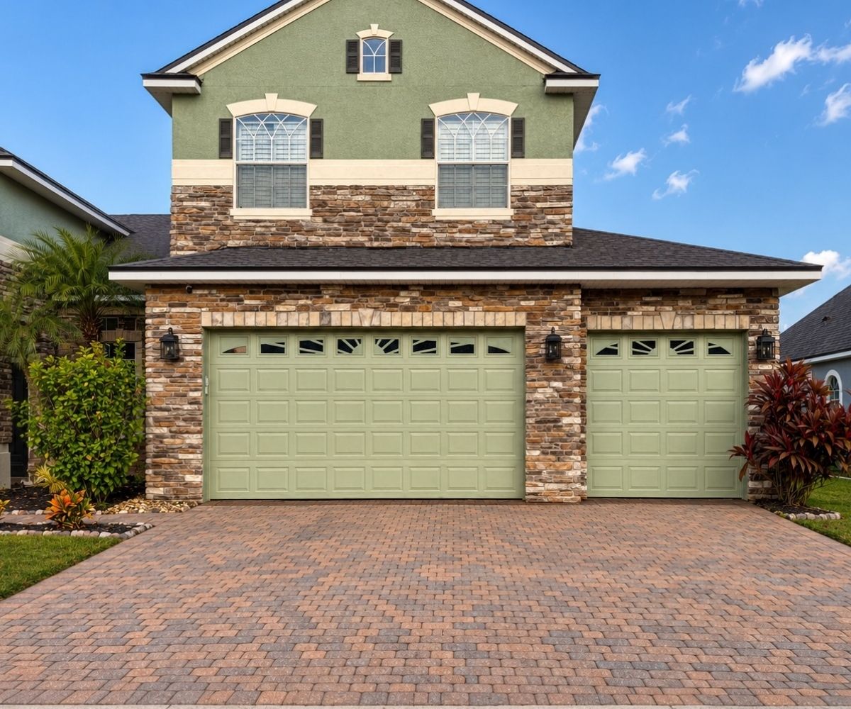 Same paver driveway after restoration with color restored in Saint Augustine, Florida