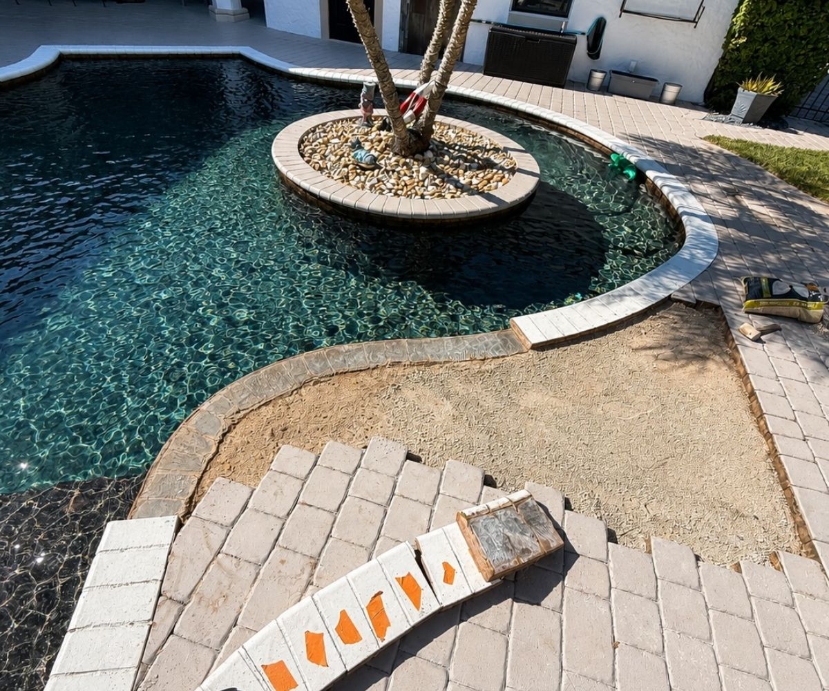 Loose pool coping removed for re-setting in Saint Augustine, Florida