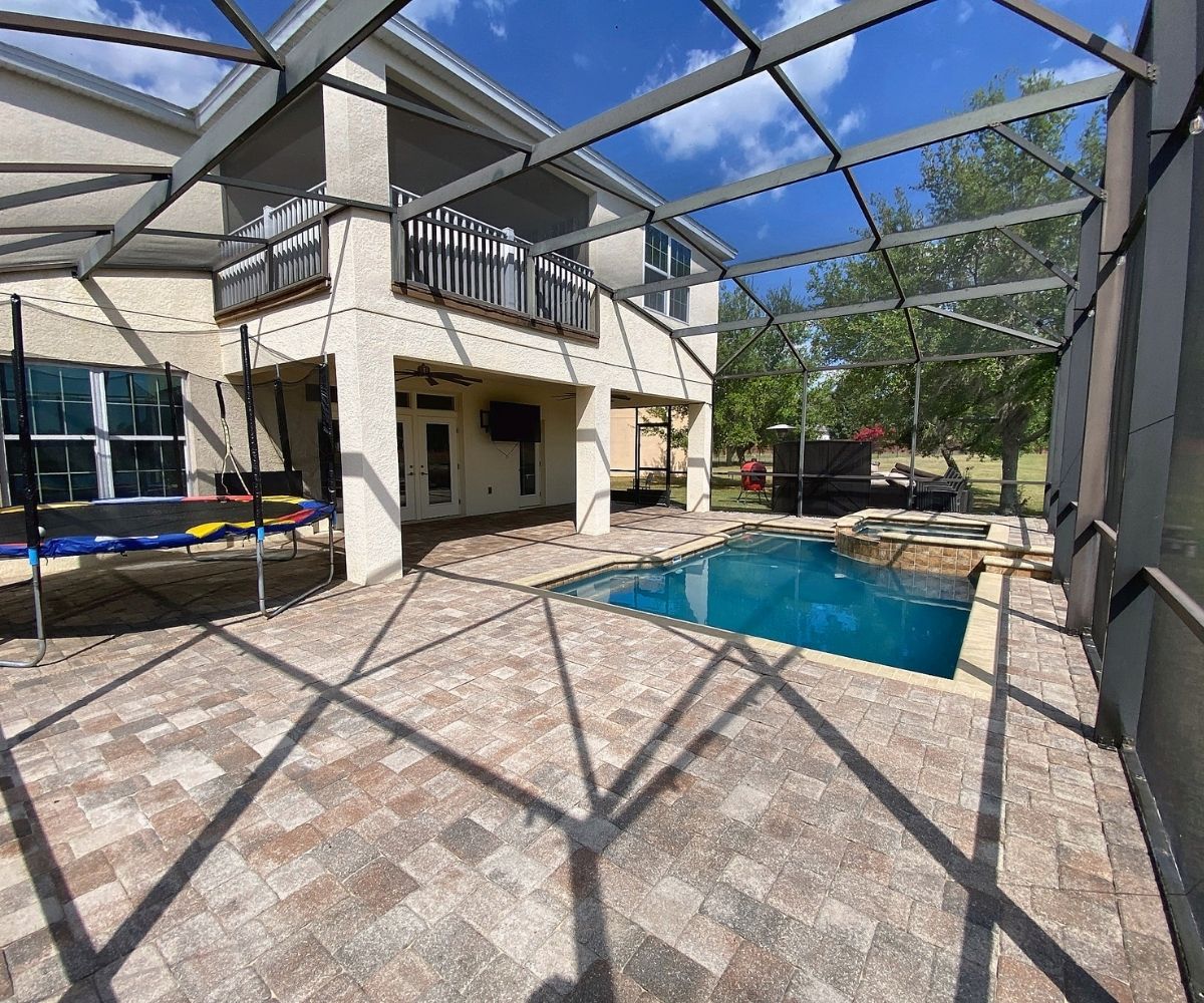 Completed pool lanai deck, cleaned and sealed, in Saint Augustine, Florida
