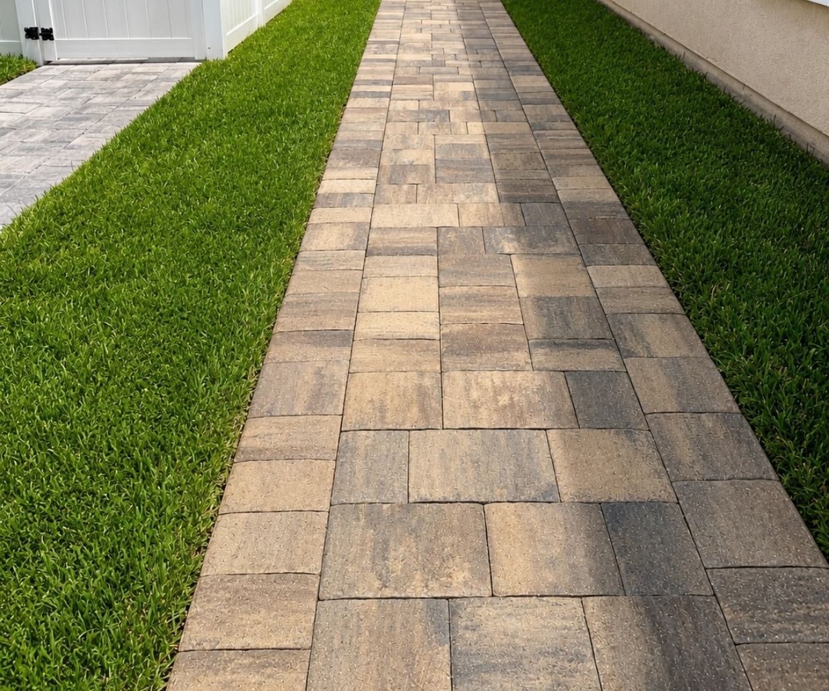 Repaired paver walkway with joints re-based in Saint Augustine, Florida