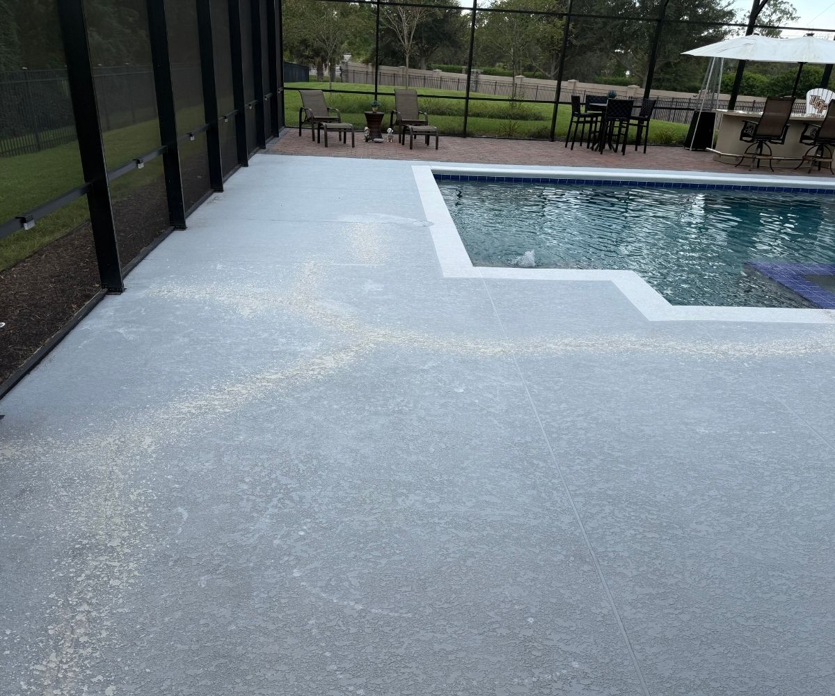 Completed cool deck pool coating in Saint Augustine, Florida